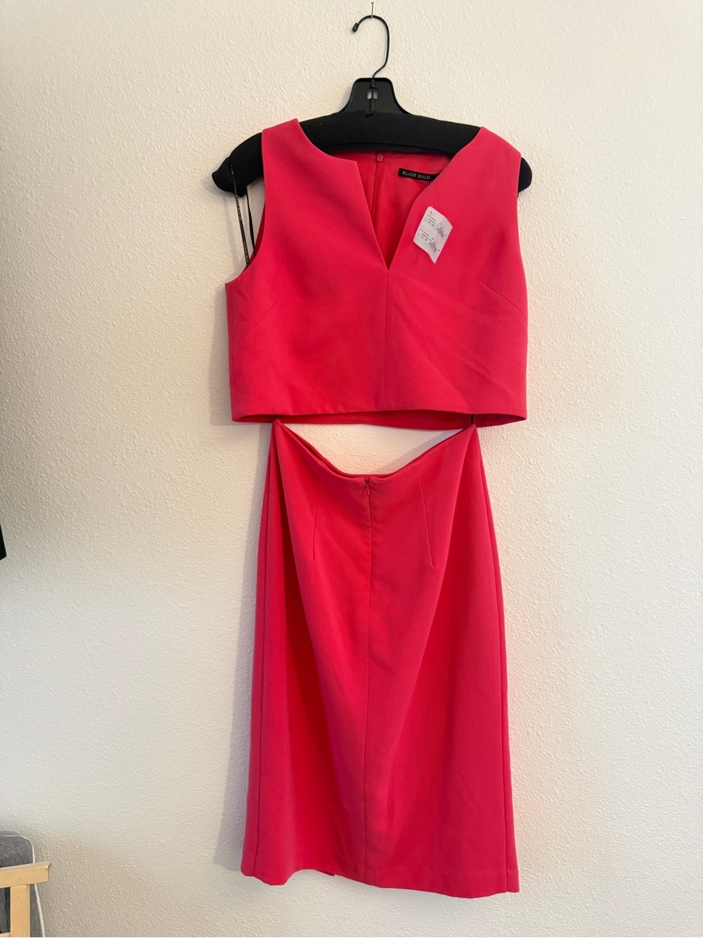 Black Halo Bright Pink Two-Piece Cropped Blazer and Skirt Set